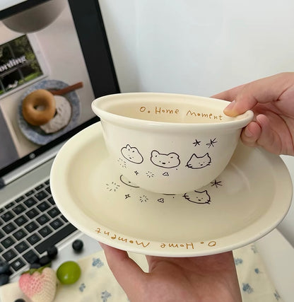 Cream Animal Doodle Ceramic Bowl