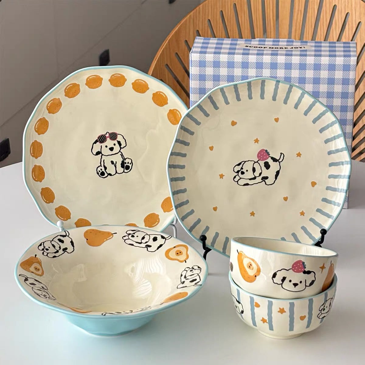 Cute Dalmatian 5-Piece Ceramic Dinnerware Set