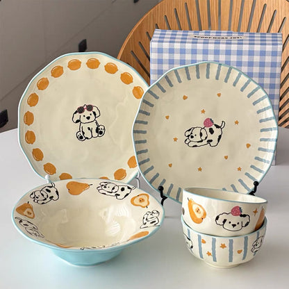 Cute Dalmatian 5-Piece Ceramic Dinnerware Set
