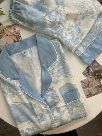 Ink Blue Silk Long-Sleeve Pajama Set