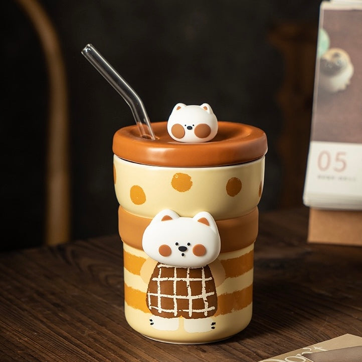 Cute Westie Ceramic Tumbler with Lid & Straw