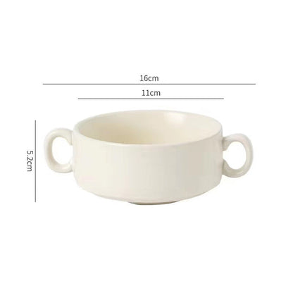 Cream-Colored Dual-Handle Ceramic Bowl