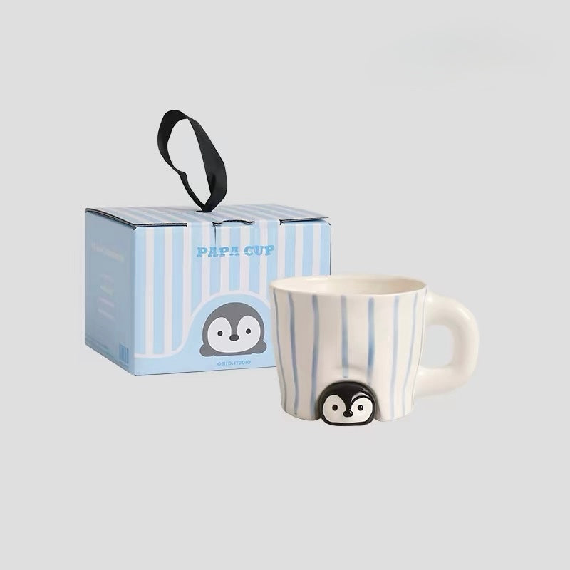 Hand-painted Blue Stripe Seal & Penguin Ceramic Mug