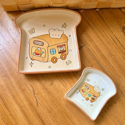 Bear Bakery Toast-Shaped Ceramic Plate Set