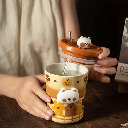 Cute Westie Ceramic Tumbler with Lid & Straw