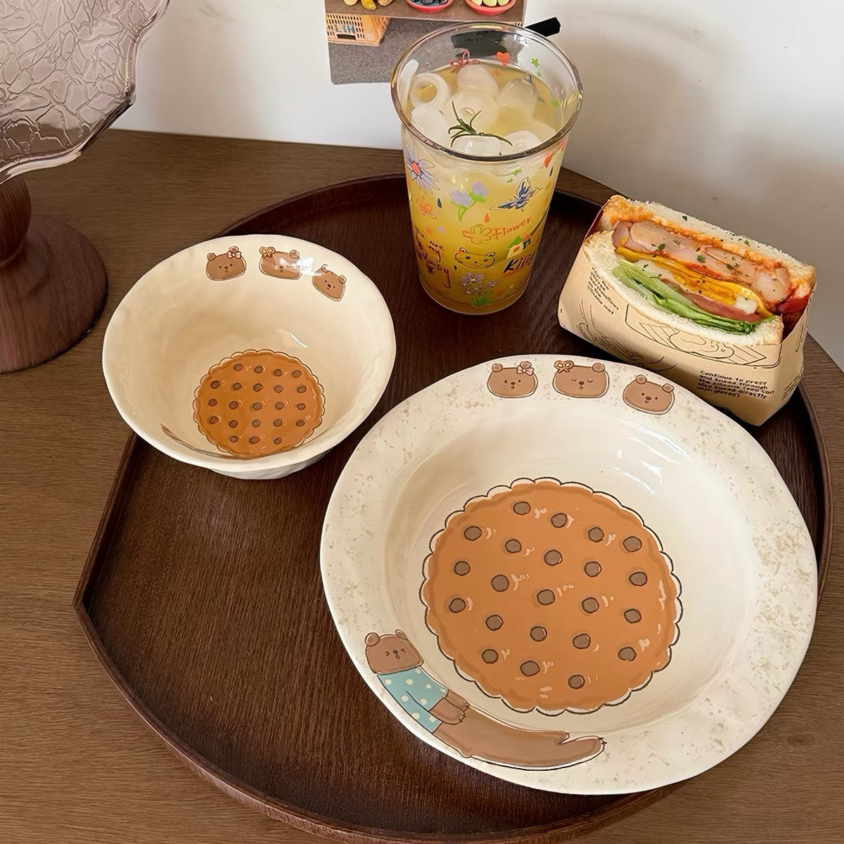 Cartoon Animal & Cookie Ceramic Bowl and Plate Set