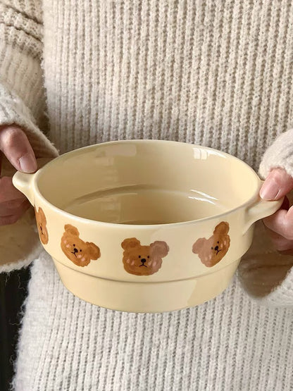 NoEmo Bear Double-Handle Ceramic Baking Bowl