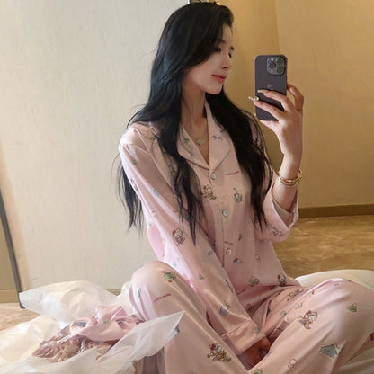 Hello Kitty Pink Rhinestone Long-Sleeve Silk Pajama Set