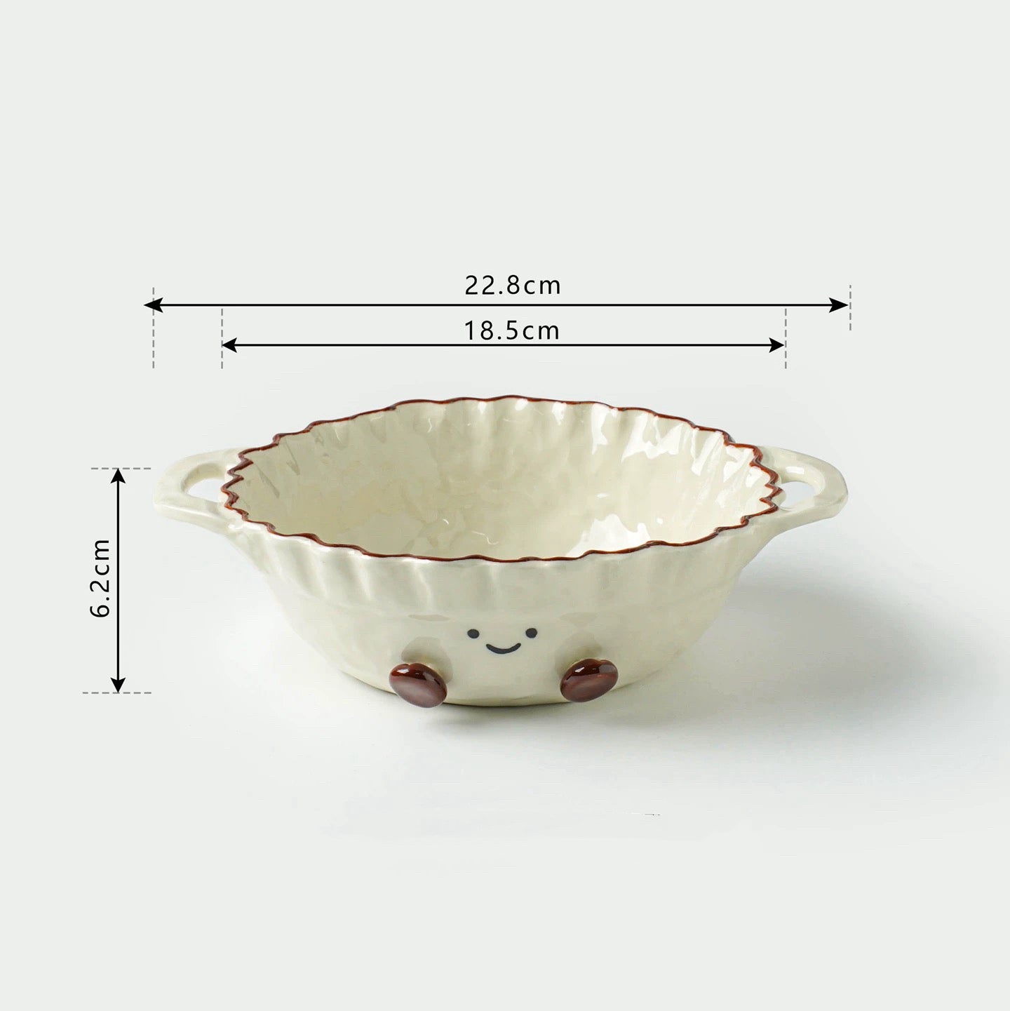 Smiley Bean Large Scalloped Ceramic Bowl