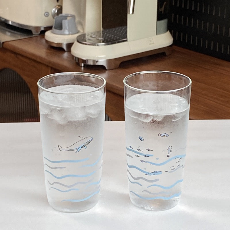 Blue Ocean Whale Glass Cup