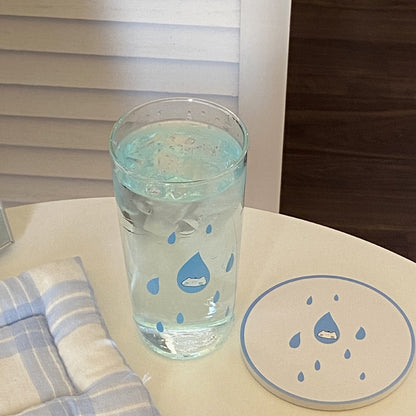 Raindrop Cat Glass Cup & Ceramic Coaster Set