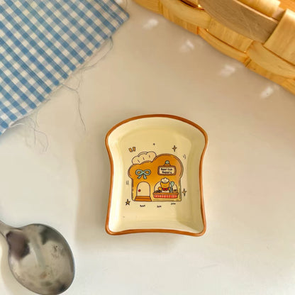 Bear Bakery Toast-Shaped Ceramic Plate Set