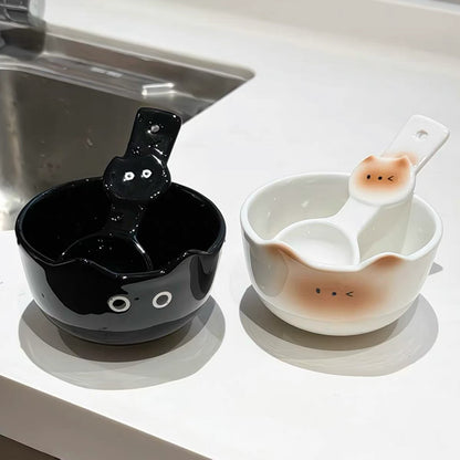 Cute Siamese Cat Ceramic Bowl with Spoon