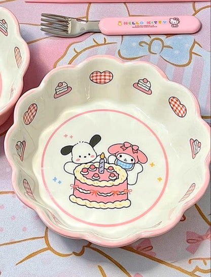 Pink My Melody & Pochacco Birthday Ceramic Bowl