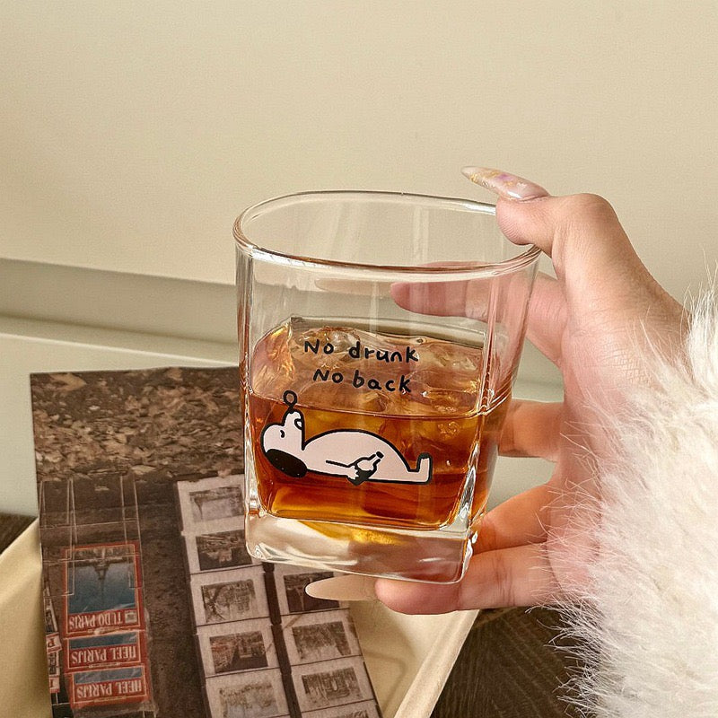 Lazy Cat & Dog Square Glass Cup