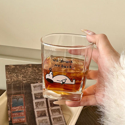 Lazy Cat & Dog Square Glass Cup