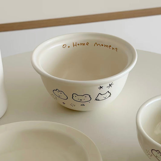 Cream Animal Doodle Ceramic Bowl