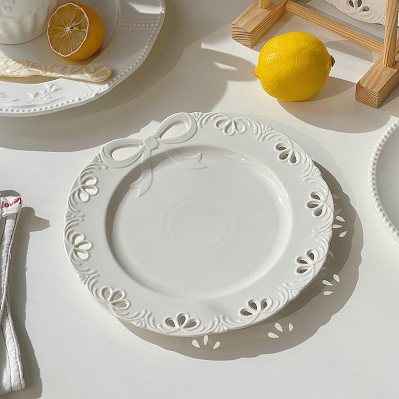 Bowknot Embossed Ceramic Plate
