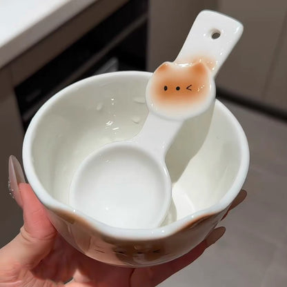 Cute Siamese Cat Ceramic Bowl with Spoon