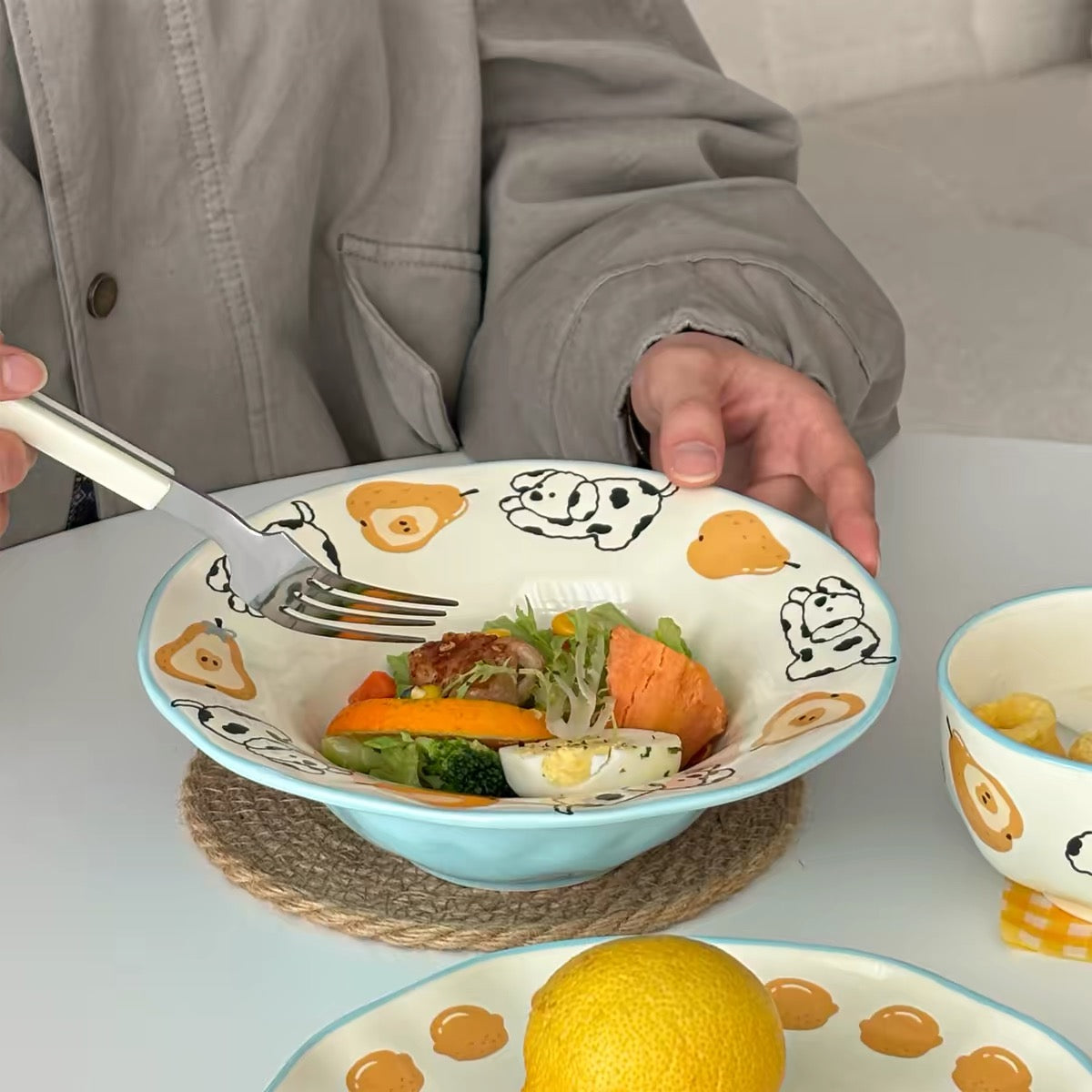 Cute Dalmatian 5-Piece Ceramic Dinnerware Set