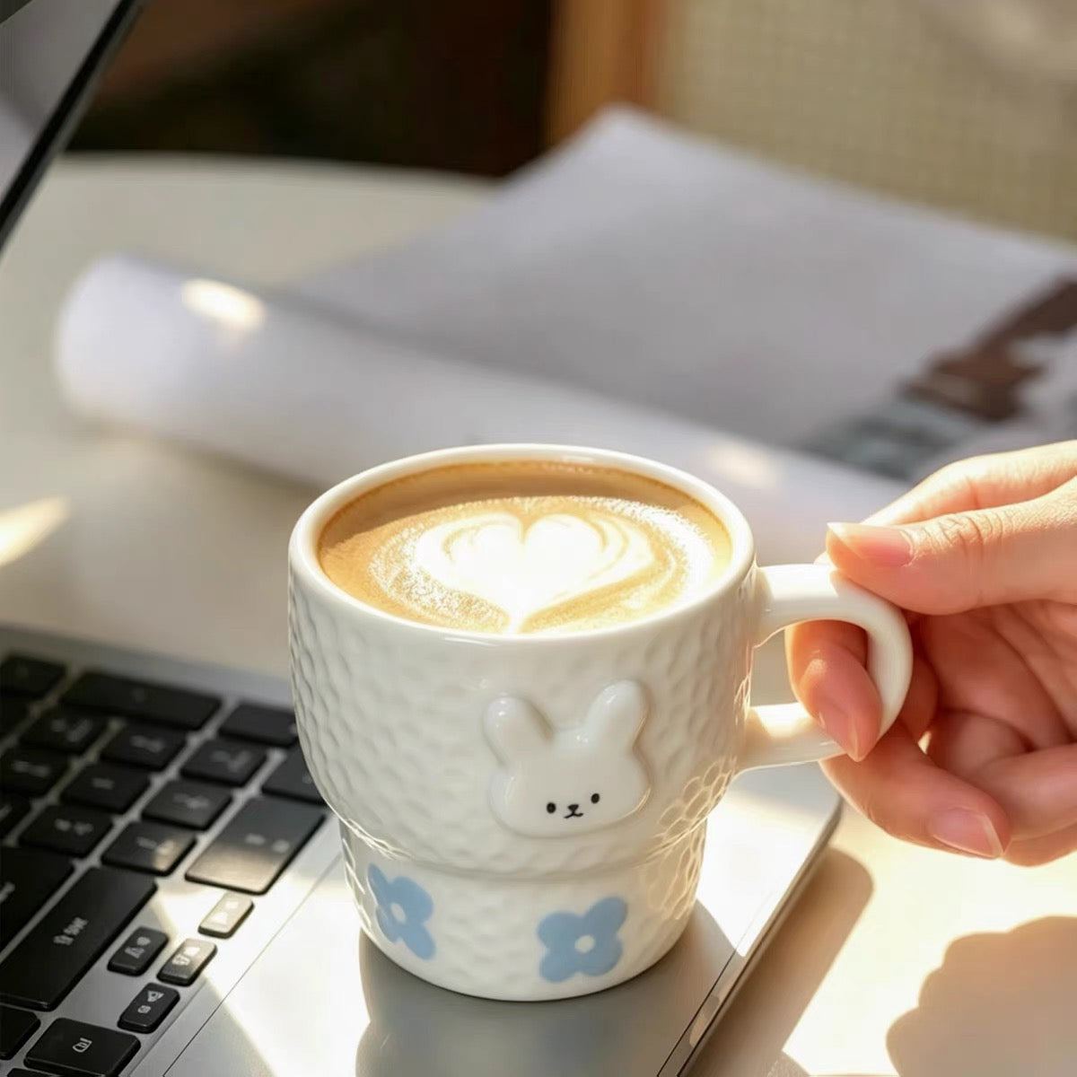 Cute Bunny Embossed Ceramic Mug