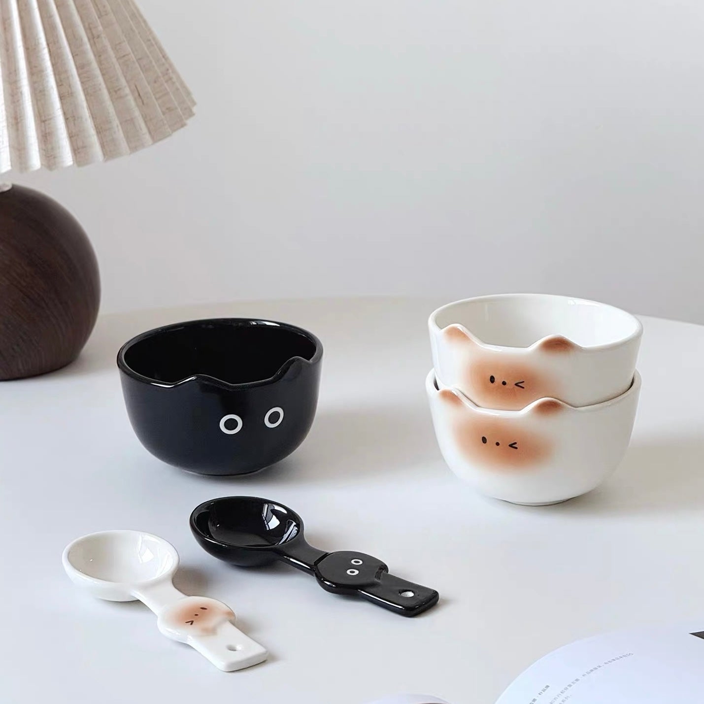 Cute Siamese Cat Ceramic Bowl with Spoon