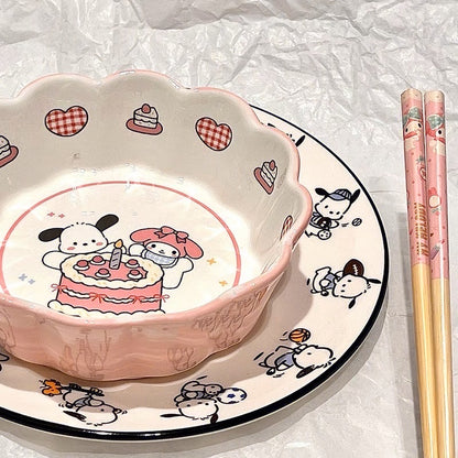 Pink My Melody & Pochacco Birthday Ceramic Bowl