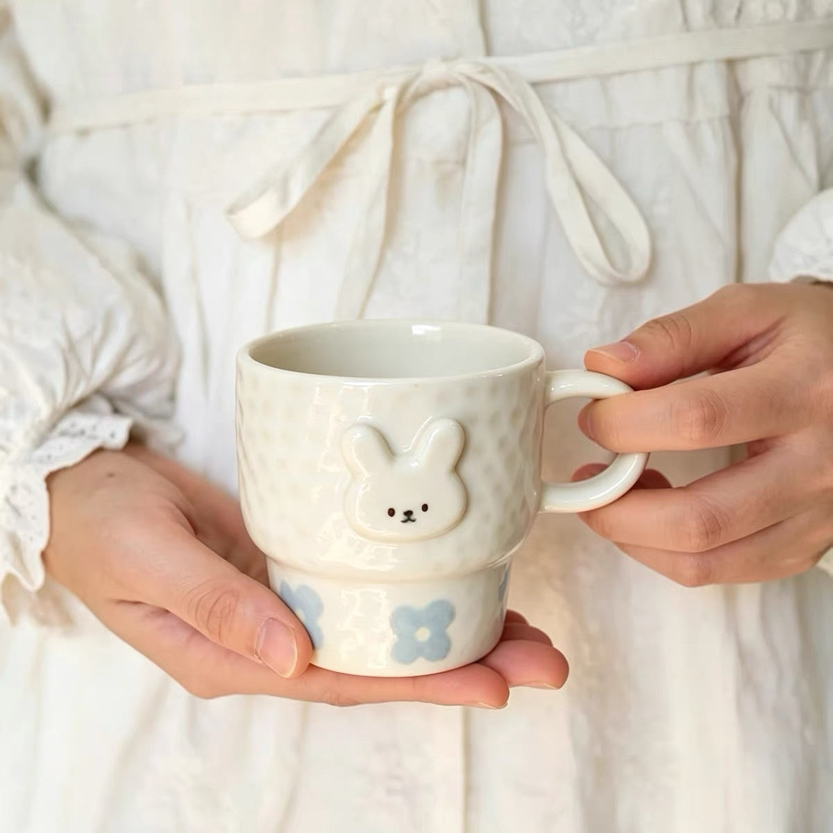 Cute Bunny Embossed Ceramic Mug