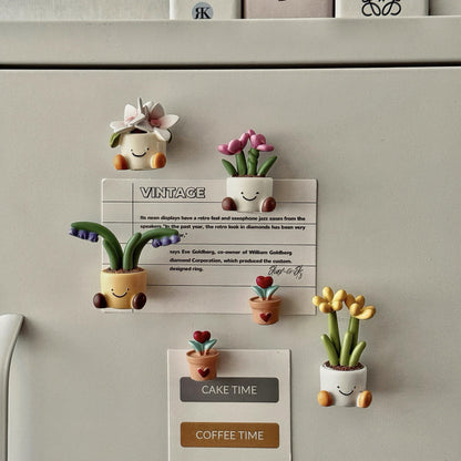 Cute Smiley Flower Pot Fridge Magnet