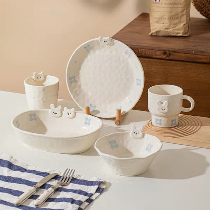 Cute Bunny Embossed Ceramic Bowl