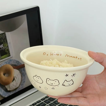 Cream Animal Doodle Ceramic Bowl
