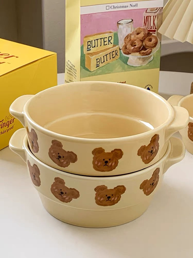 NoEmo Bear Double-Handle Ceramic Baking Bowl