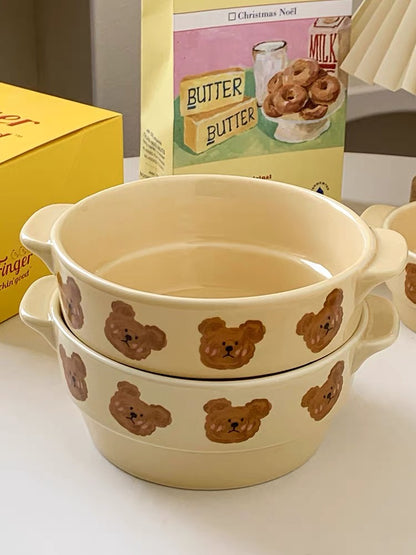 NoEmo Bear Double-Handle Ceramic Baking Bowl