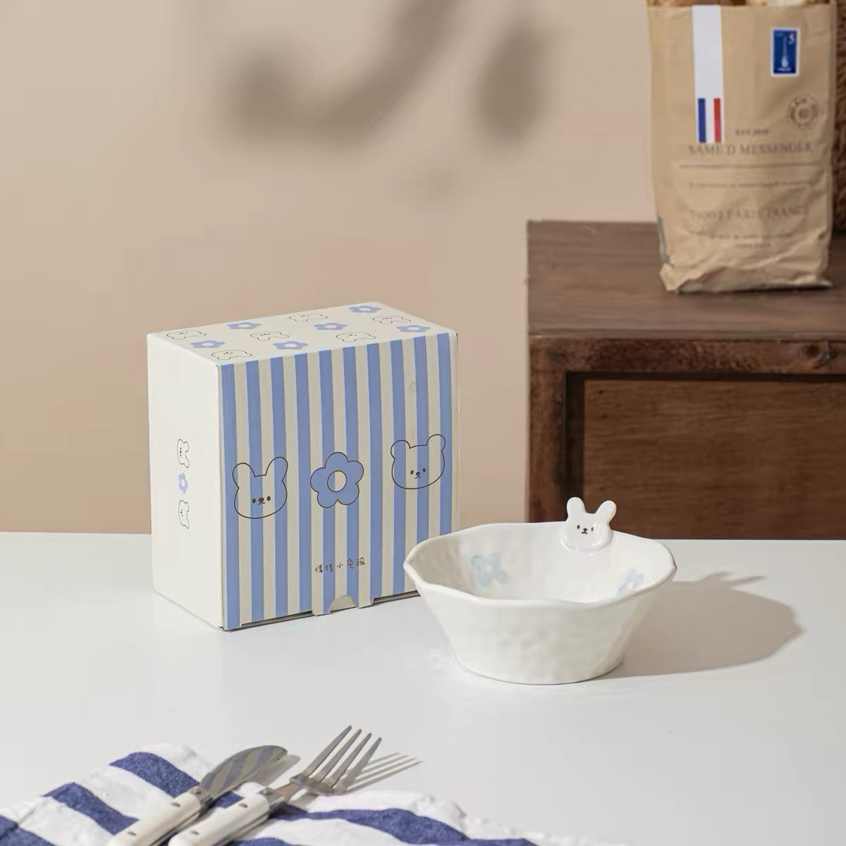 Cute Bunny Embossed Ceramic Bowl