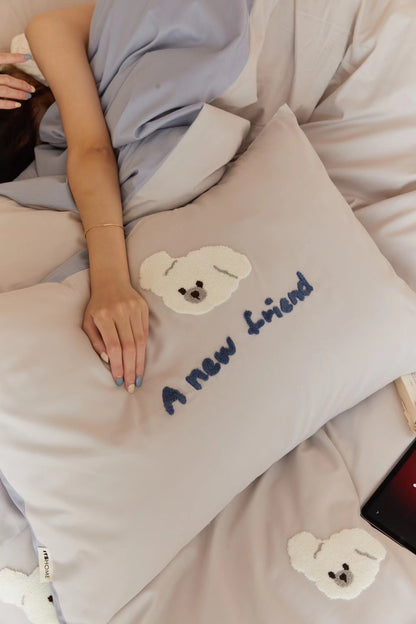 Cute Bear Embroidered Brushed Cotton 4-Piece Bedding Set