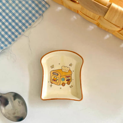 Bear Bakery Toast-Shaped Ceramic Plate Set