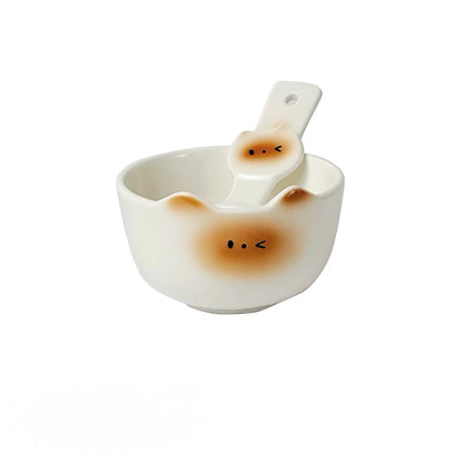 Cute Siamese Cat Ceramic Bowl with Spoon