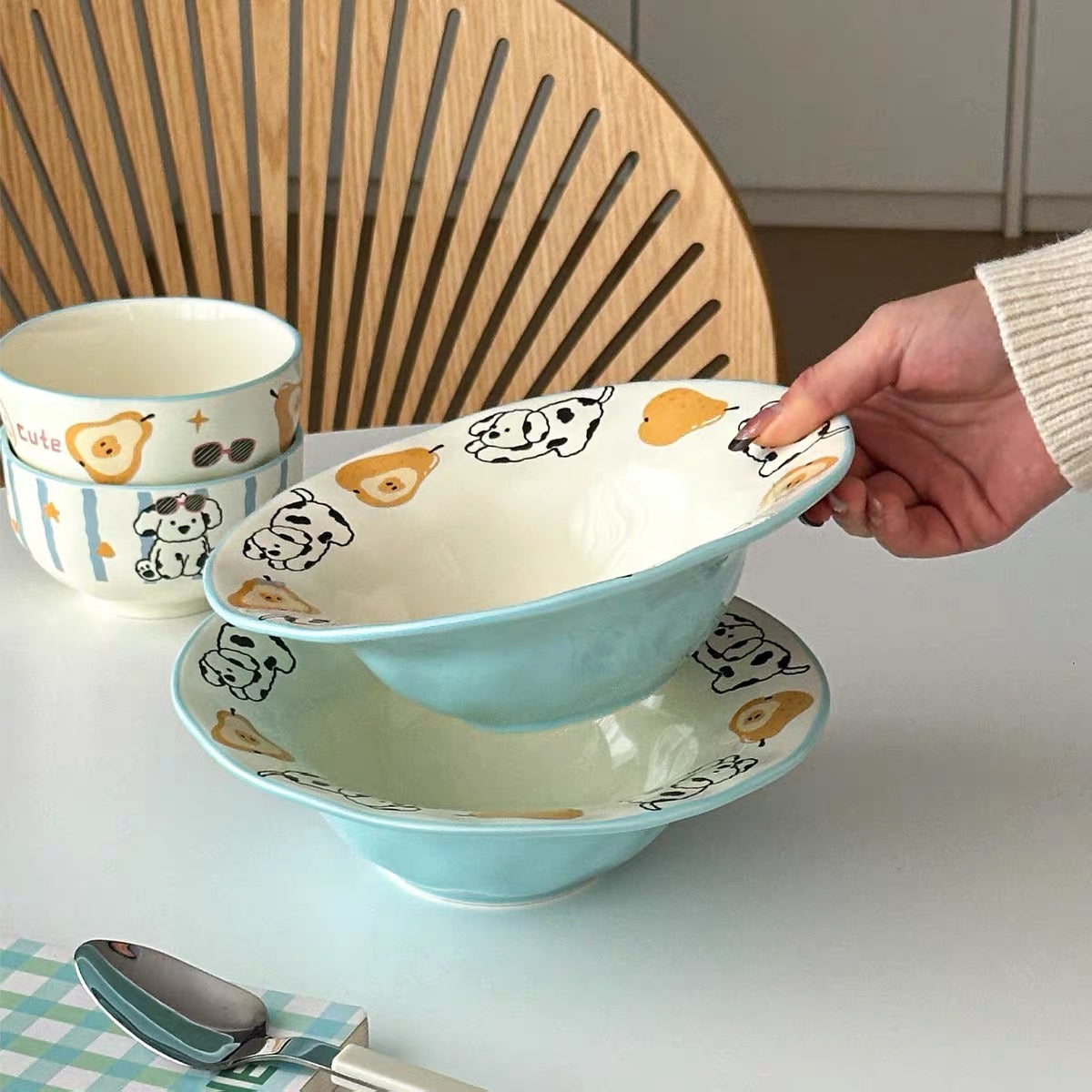 Cute Dalmatian & Pear Ceramic Soup Plate