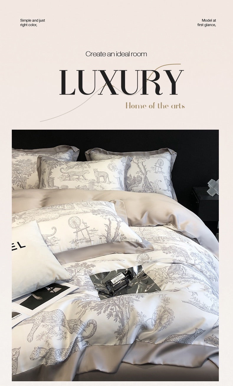 Rococo Manor Design Luxury Tencel Printed 4-Piece Bedding Set