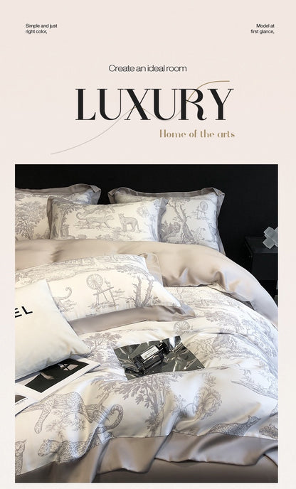 Rococo Manor Design Luxury Tencel Printed 4-Piece Bedding Set