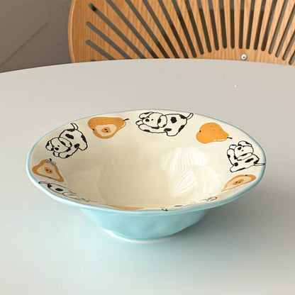 Cute Dalmatian & Pear Ceramic Soup Plate