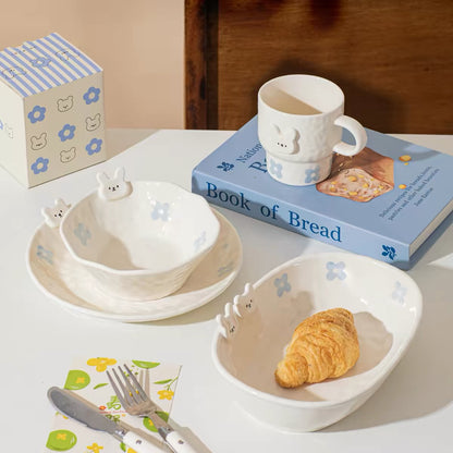 Cute Bunny Embossed Ceramic Bowl