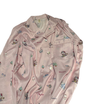 Hello Kitty Pink Rhinestone Long-Sleeve Silk Pajama Set