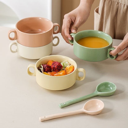 Cream-Colored Dual-Handle Ceramic Bowl