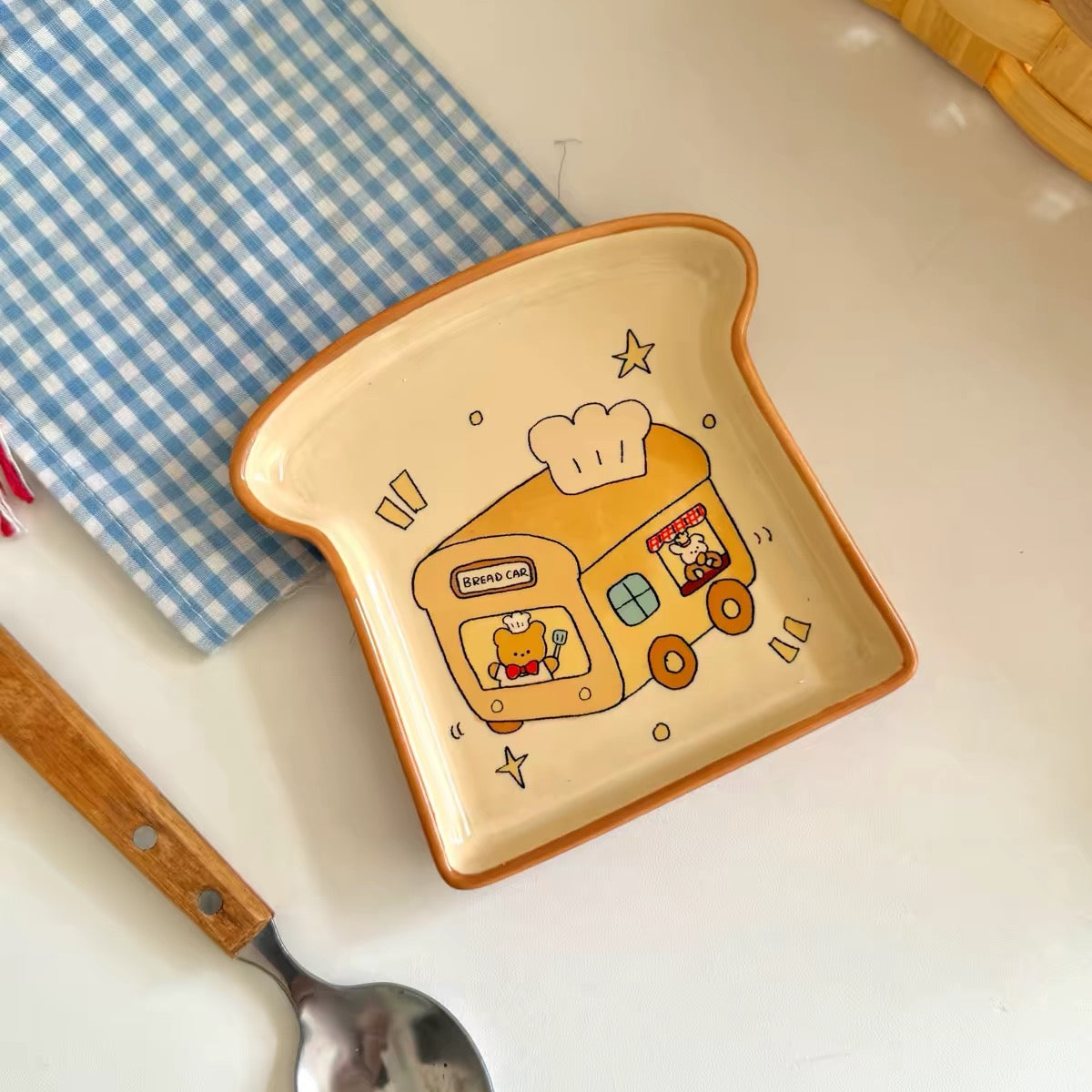 Bear Bakery Toast-Shaped Ceramic Plate Set