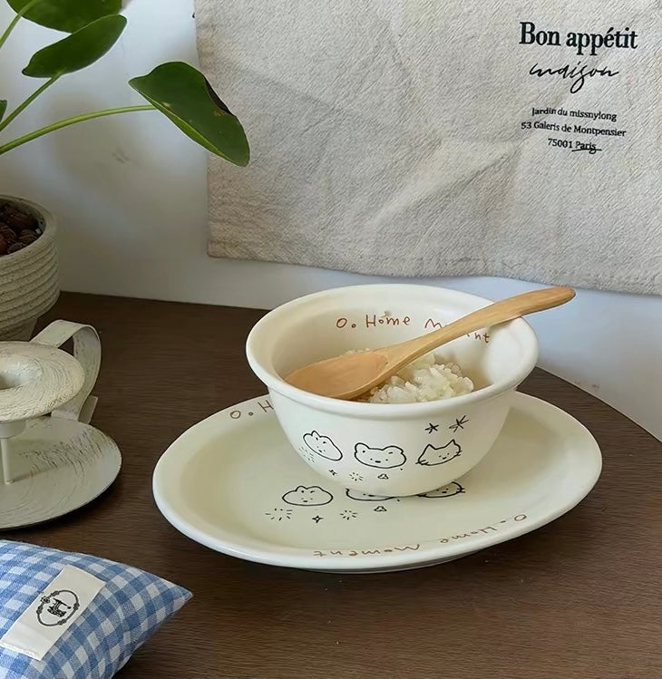 Cream Animal Doodle Ceramic Bowl