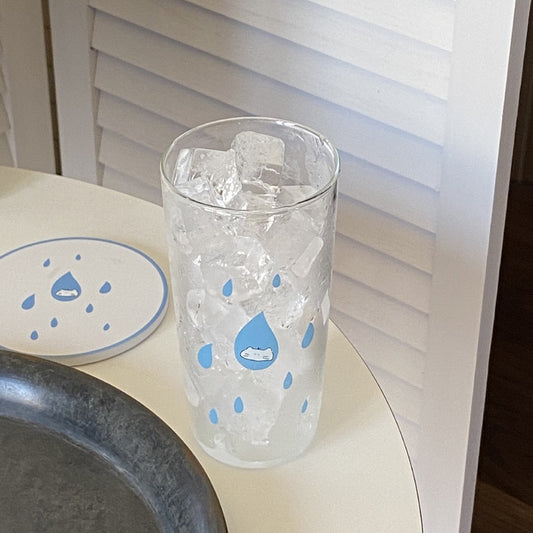 Raindrop Cat Glass Cup & Ceramic Coaster Set