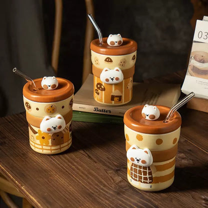 Cute Westie Ceramic Tumbler with Lid & Straw