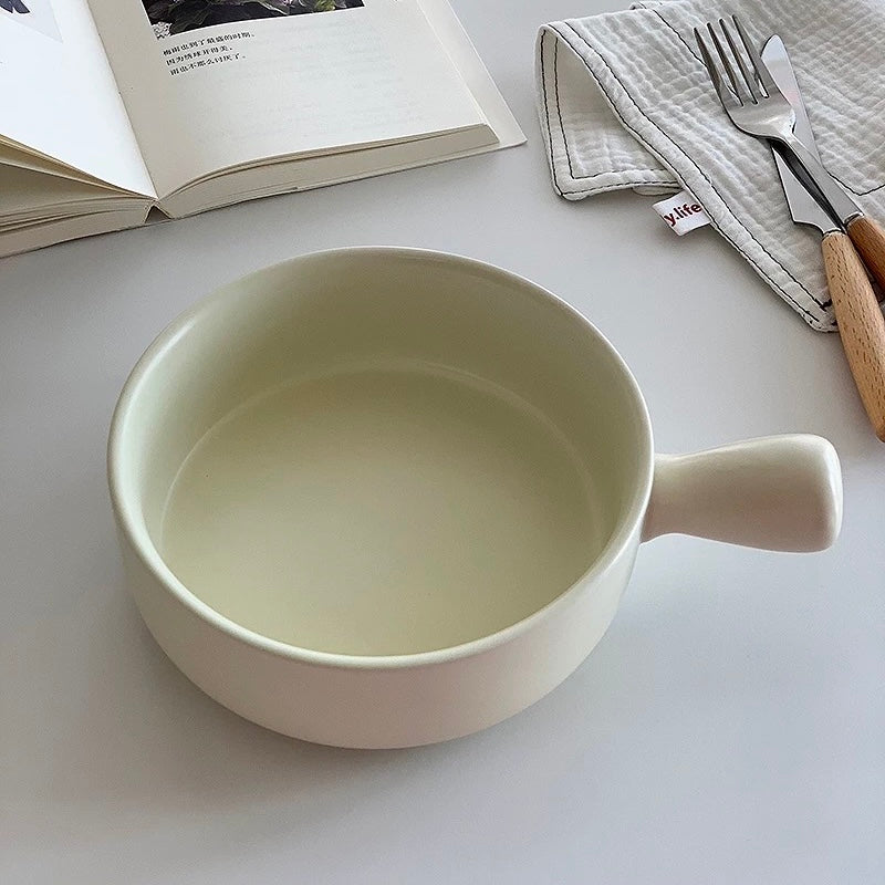 Simple Cream Color Ceramic Bowl with Handle