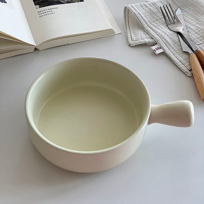 Simple Cream Color Ceramic Bowl with Handle